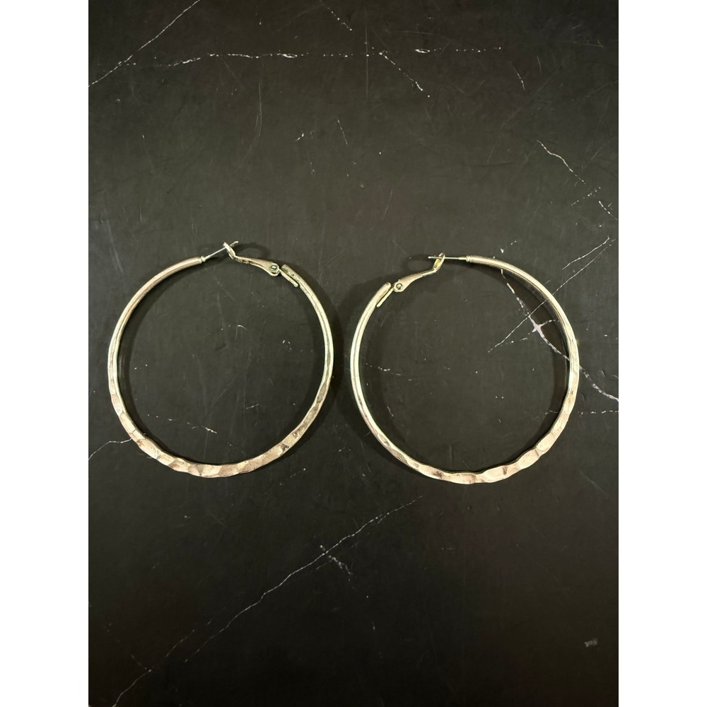 Hammered Silver Tone 2.25in Hoop Earrings